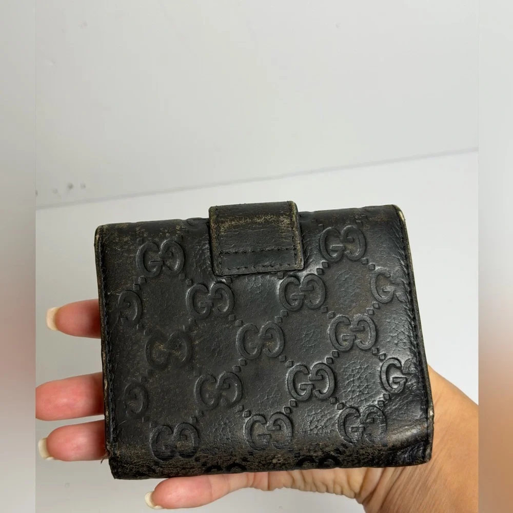 Gucci Guccissima Heart Embossed Black Leather Wallet